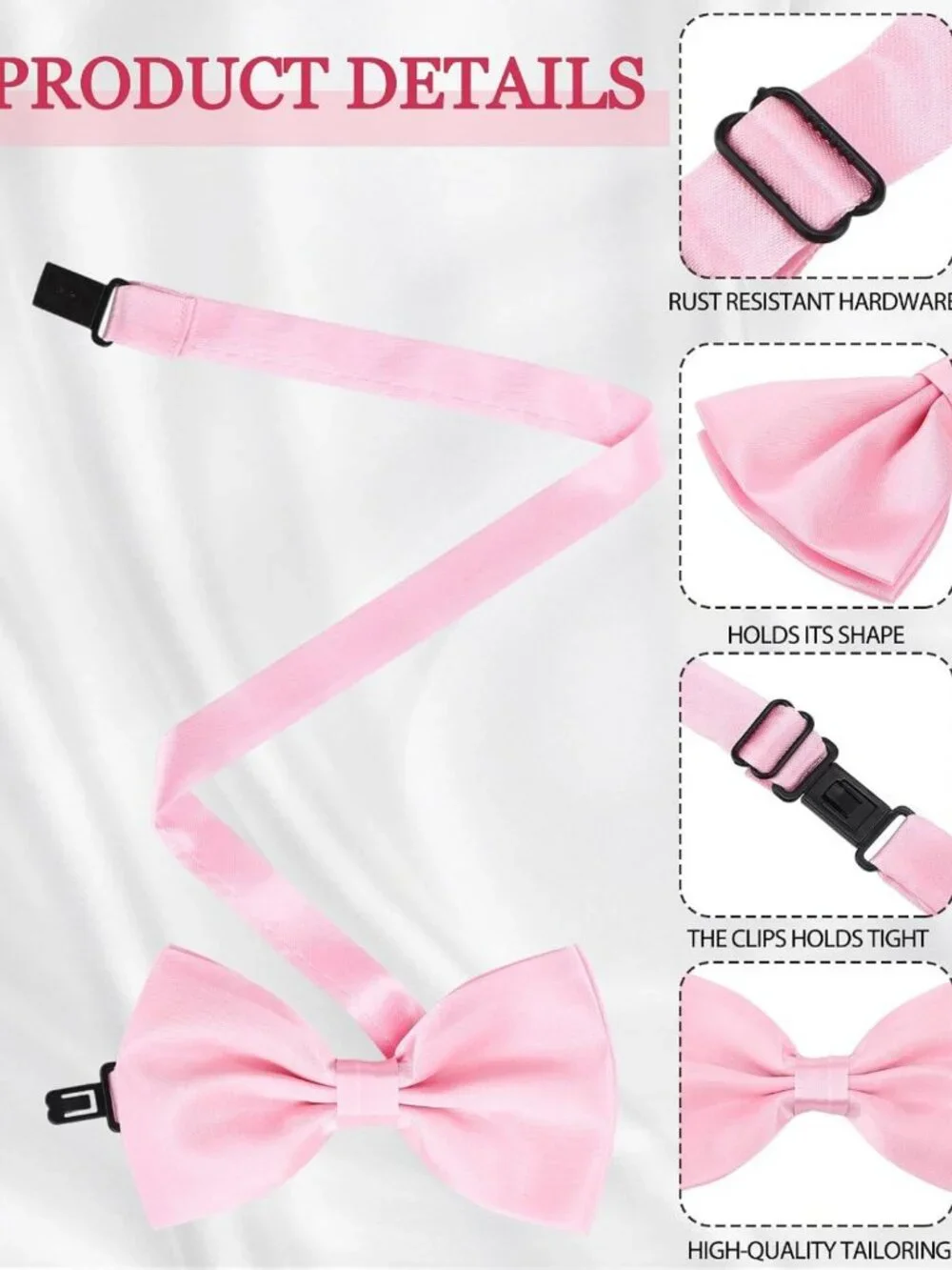24 Men's Pre-tied Satin Bow Ties Set - Adjustable Neck Band, Formal Accessories